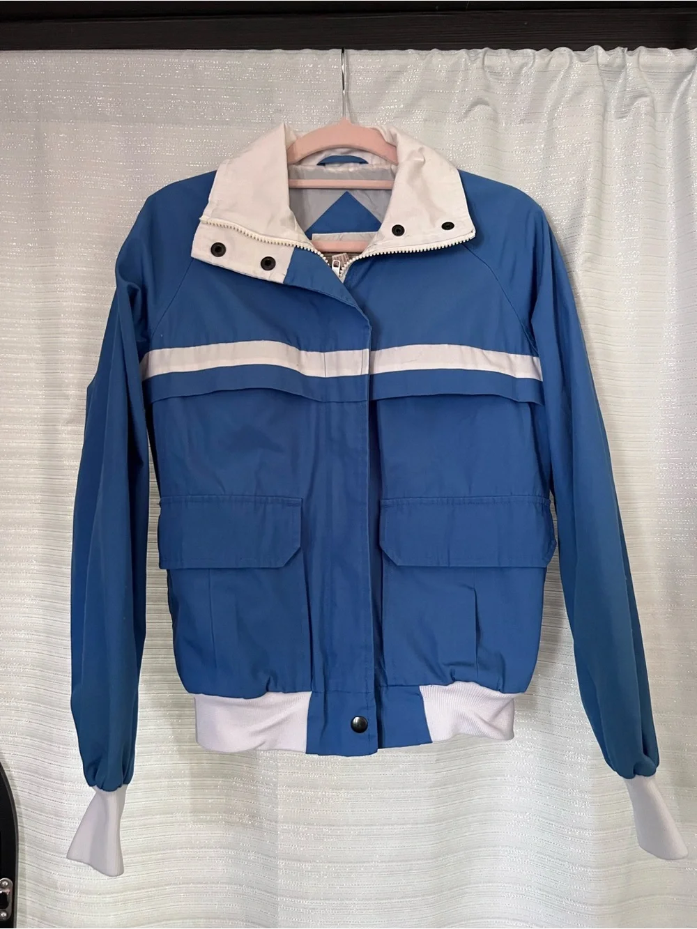 Vintage 1980s Whitefish Bay full-zip unisex bomber jacket  Blue/White Pockets S